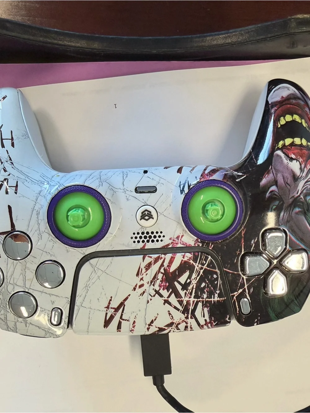 Sony White Graphic Wireless Controller with Green Thumb Grips